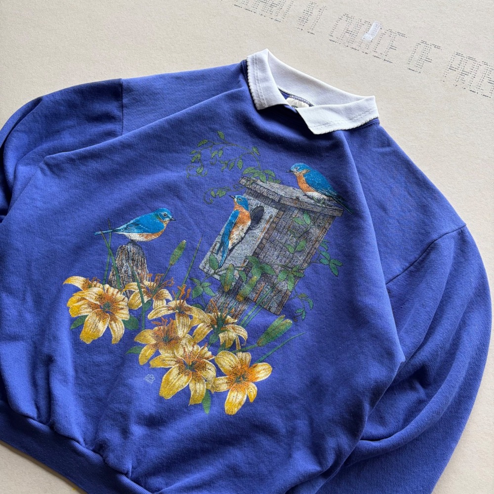 Vintage 90s Cotton Grove Bluebirds Floral Graphic Sweatshirt